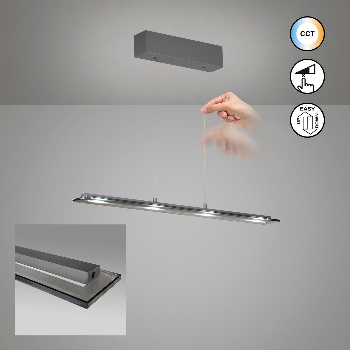 LED-HÄNGELEUCHTE Torvi 88/9/150 cm   - Grau, Design, Glas/Metall (88/9/150cm) - Fischer & Honsel