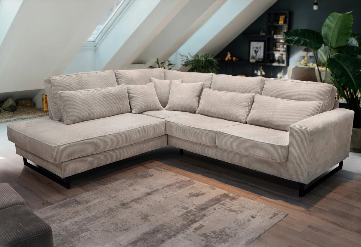 ROHOVÁ SEDAČKA, textil, kompozitní dřevo, béžová - černá/béžová, Konvenční, kov/kompozitní dřevo (284/253cm) - Livetastic