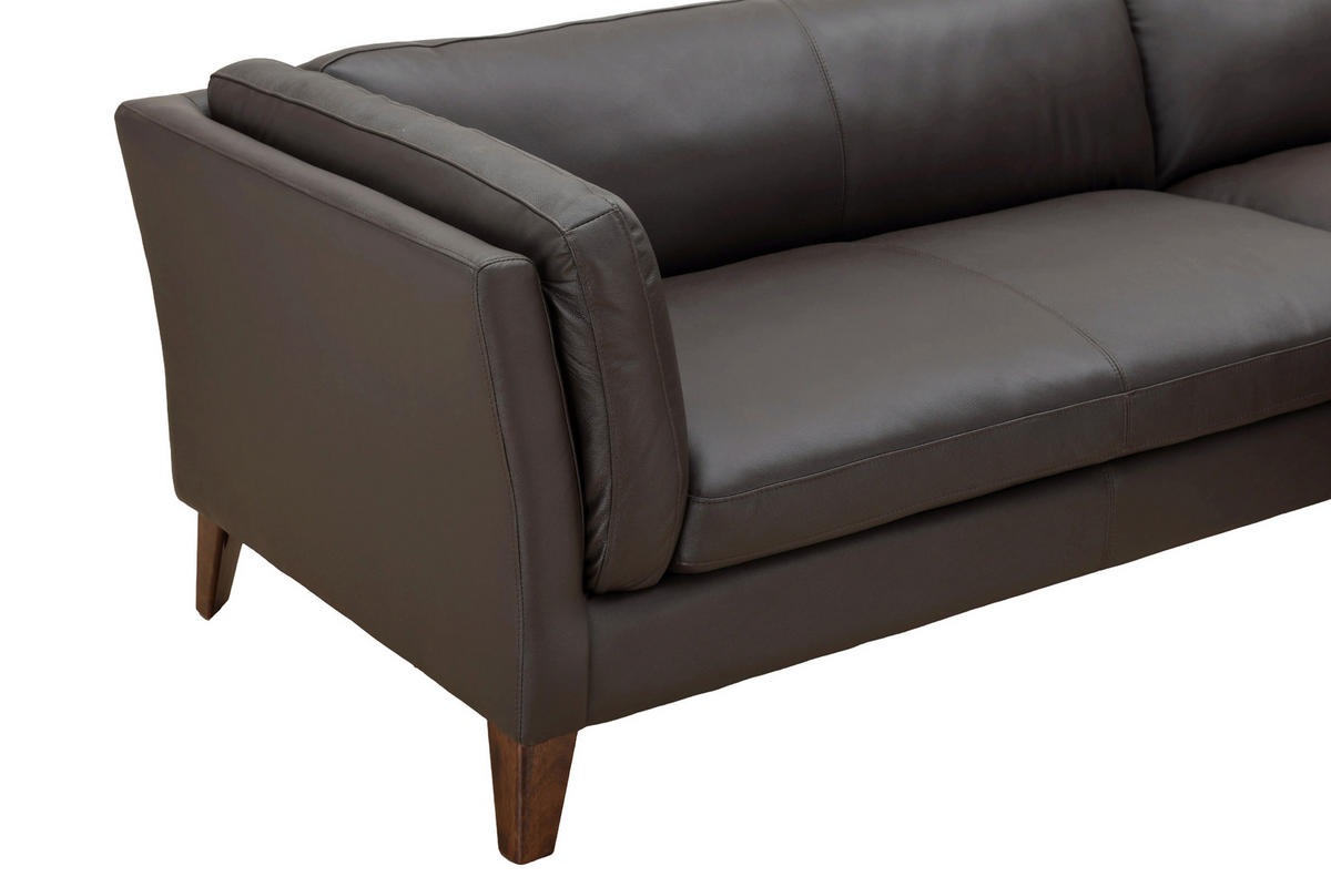 ECKSOFA SERA Braun Echtleder Lederlook  - Dunkelbraun/Braun, Design, Leder/Holz (235/194cm) - Livetastic