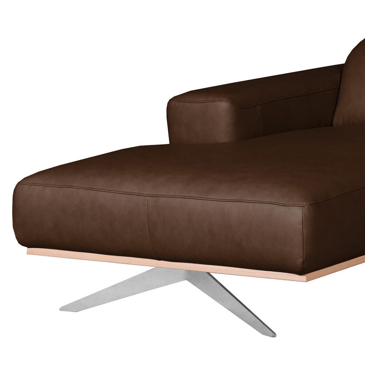 ECKSOFA Dunkelbraun Echtleder Rücken echt, Kopfteilverstellung  - Chromfarben/Dunkelbraun, Design, Leder/Metall (187/295cm) - Livetastic