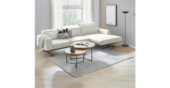 ECKSOFA in Echtleder Weiß  305/163 cm  - Eichefarben/Schwarz, Design, Leder/Holz (305/163cm) - Novel