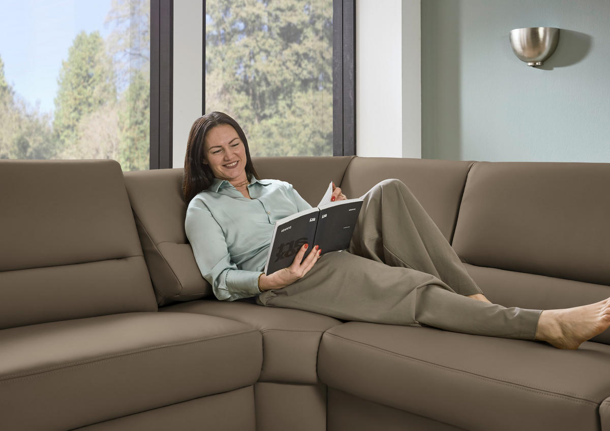 ECKSOFA  in Echtleder Graubraun  249/290 cm  - Graubraun/Schwarz, KONVENTIONELL, Leder/Metall (249/290cm) - Beldomo Premium