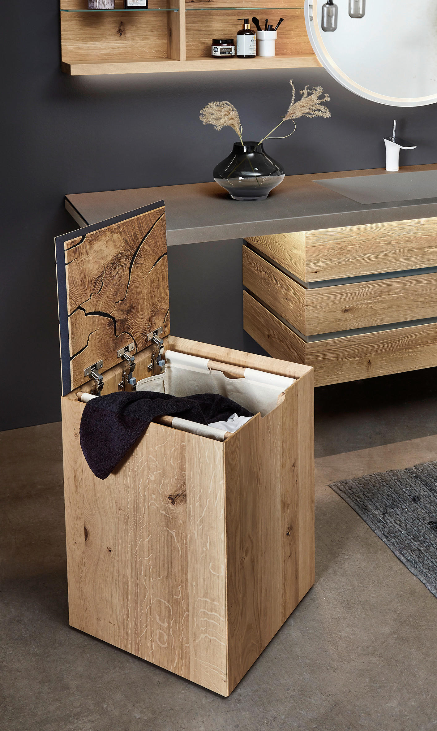 WÄSCHEKORB - Eichefarben, Natur, Holz (42/63,5/42cm) - Valdera
