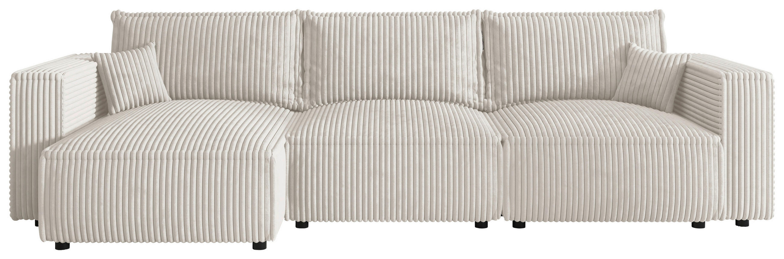 ECKSOFA Creme Cord Zierkissen, Rückenkissen, Schlaffunktion, Rücken echt  - Creme/Schwarz, MODERN, Kunststoff/Textil (153/350cm) - Xora