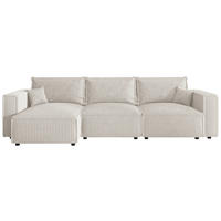 ECKSOFA Creme Cord Zierkissen, Rückenkissen, Schlaffunktion, Rücken echt  - Creme/Schwarz, MODERN, Kunststoff/Textil (153/350cm) - Xora