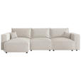 ECKSOFA Creme Cord Zierkissen, Rückenkissen, Schlaffunktion, Rücken echt  - Creme/Schwarz, MODERN, Kunststoff/Textil (153/350cm) - Xora