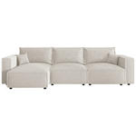 ECKSOFA Creme Cord Zierkissen, Rückenkissen, Schlaffunktion, Rücken echt  - Creme/Schwarz, MODERN, Kunststoff/Textil (153/350cm) - Xora