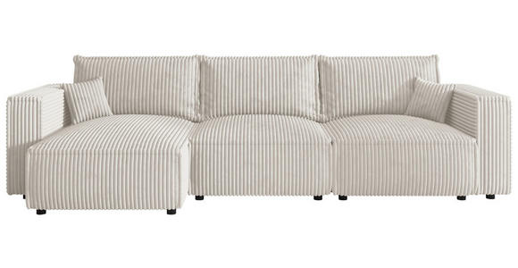 ECKSOFA Creme Cord Zierkissen, Rückenkissen, Schlaffunktion, Rücken echt  - Creme/Schwarz, MODERN, Kunststoff/Textil (153/350cm) - Xora