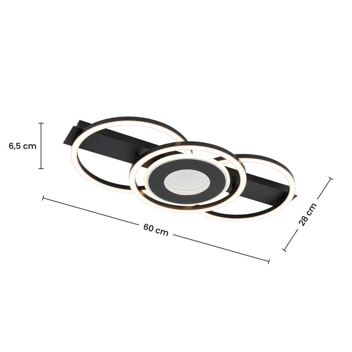 LED-DECKENLEUCHTE 60/28/6,5 cm  - Schwarz, Basics, Kunststoff/Metall (60/28/6,5cm) - Boxxx