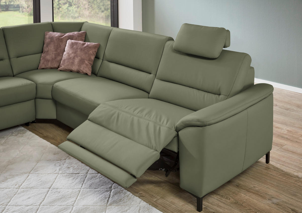 ECKSOFA Echtleder Olivgrün  - Schwarz/Olivgrün, Konventionell, Leder/Metall (249/290cm) - Beldomo Premium