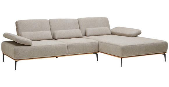 ECKSOFA in Flachgewebe Hellbraun  - Hellbraun/Schwarz, Natur, Holz/Textil (314/176cm) - Valnatura