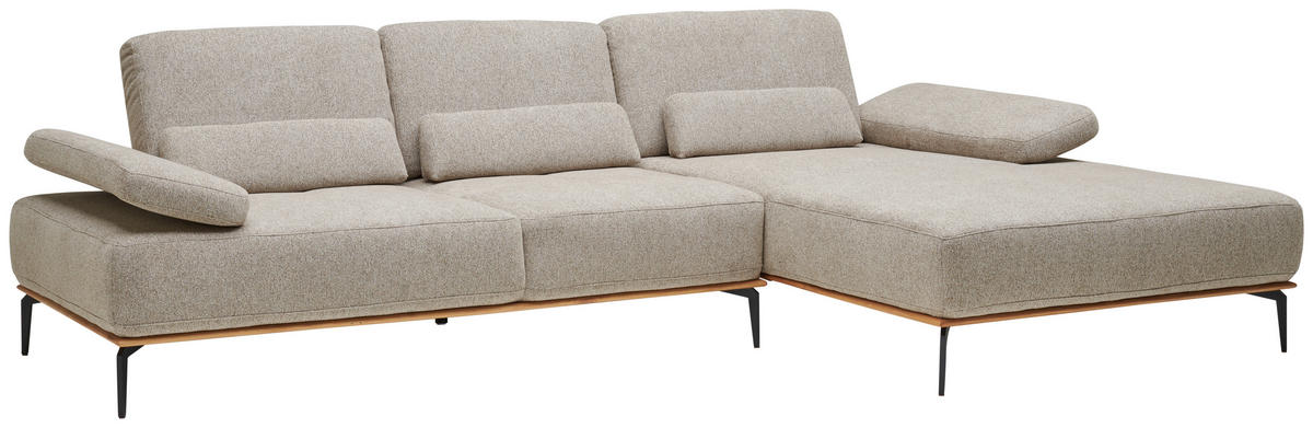ECKSOFA in Flachgewebe Hellbraun  - Hellbraun/Schwarz, Natur, Holz/Textil (314/176cm) - Valnatura