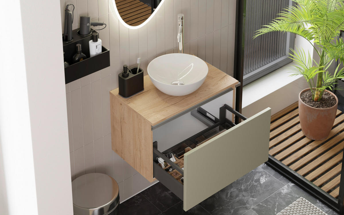 WASCHTISCHKOMBI 60,3 cm  - Edelstahlfarben/Eichefarben, MODERN, Keramik/Holzwerkstoff (60,3cm) - Celina Home