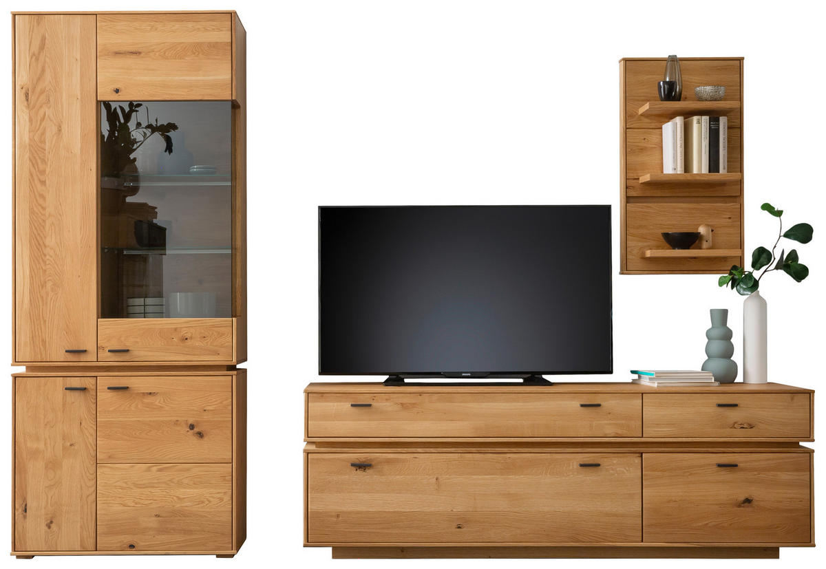 WOHNWAND  in Wildeiche 276/202/51 cm  - Wildeiche/Anthrazit, Natur, Glas/Holz (276/202/51cm) - MID.YOU
