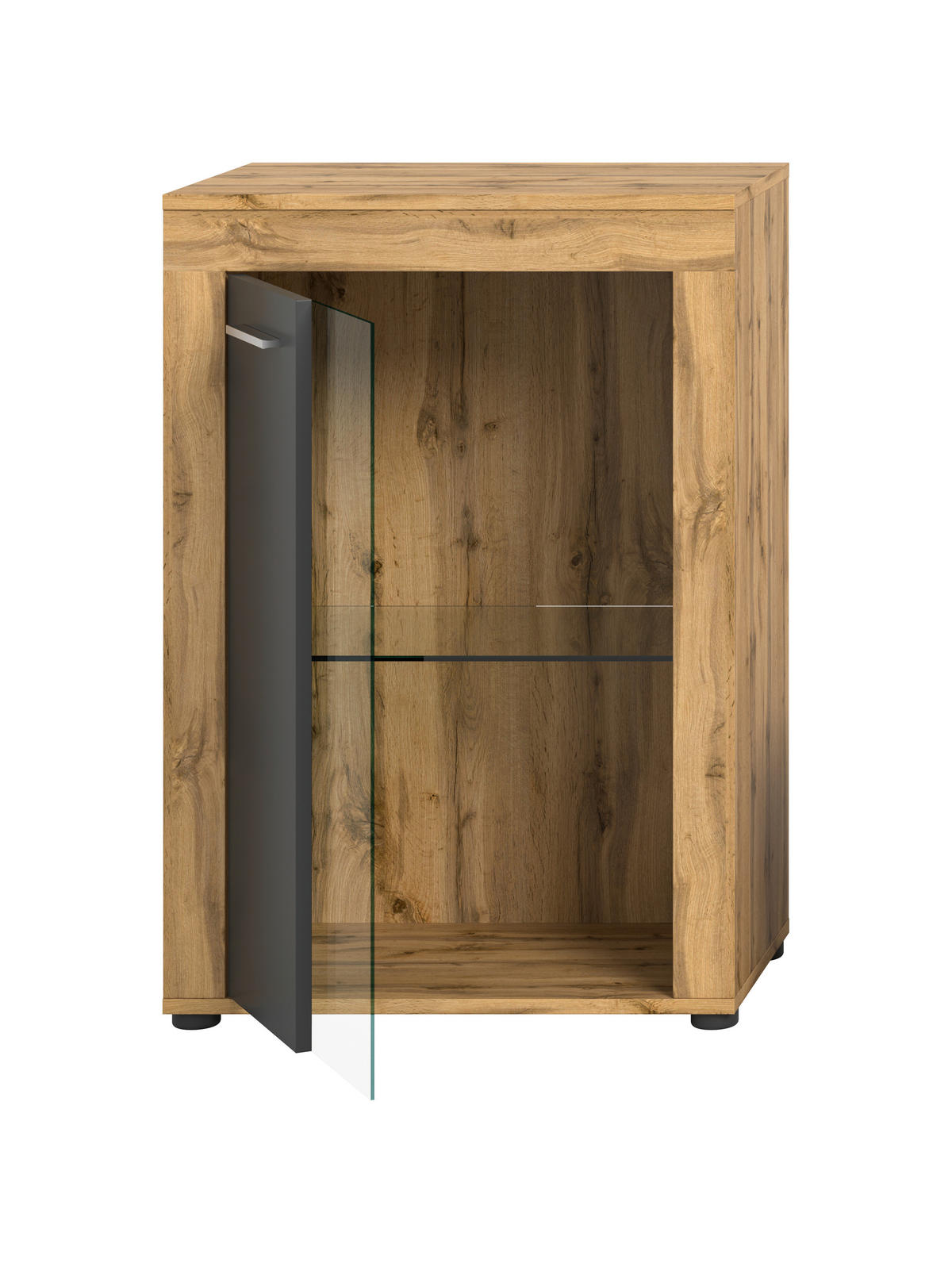 VITRINE in Anthrazit  - Anthrazit/Eiche Wotan, Design, Glas/Holzwerkstoff (86/60/35cm) - MID.YOU