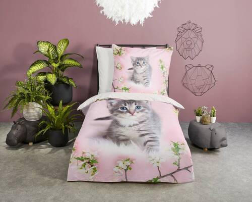 JUGENDBETTWÄSCHE Pussycat Renforcé 135/200 cm  - Rot/Rosa, Natur, Textil (135/200cm)