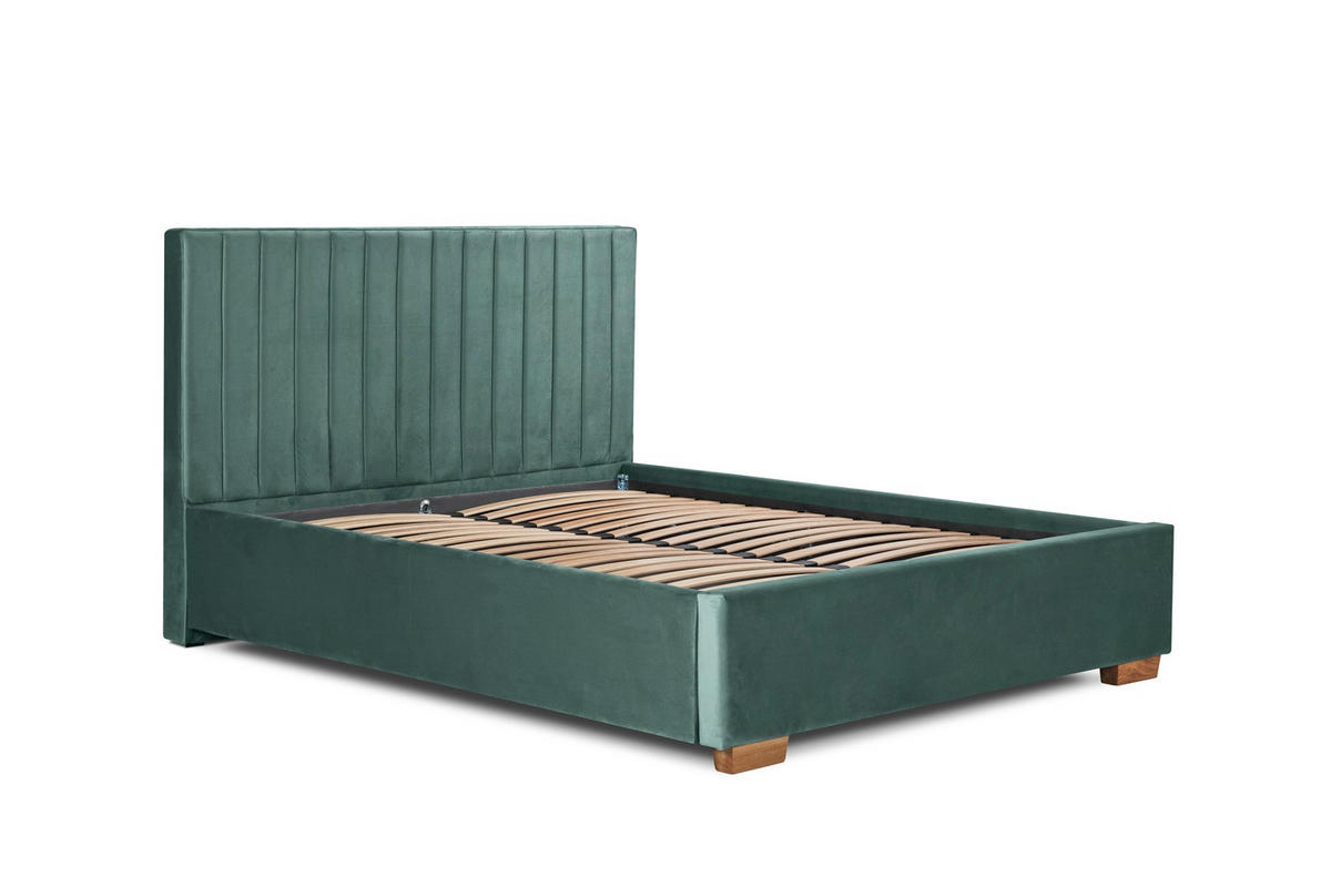 Pat Tapițat, 140/200 cm, verde - verde/culoare lemn stejar, Basics, metal/lemn (140/200cm) - Carryhome