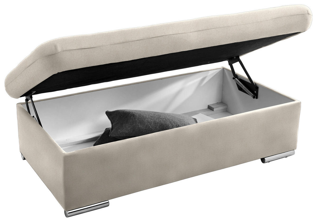 HOCKER in Textil Creme  - Silberfarben/Creme, Design, Textil/Metall (137/43/74cm) - Cantus