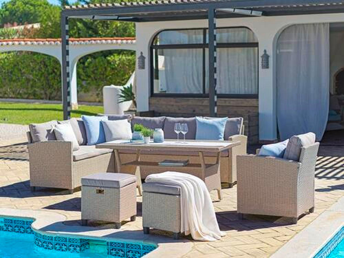 Loungegarnitur 6-tlg. Porto II 175/232 cm Stahl  - Hellgrau/Braun, MODERN, Kunststoff/Textil (175/232cm) - Luca Bessoni