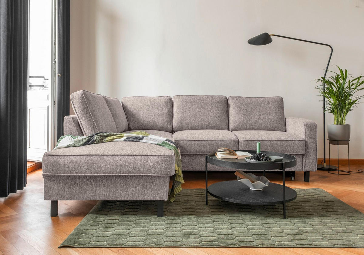 KUTNA GARNITURA tekstil  sivo-bijela   - sivo-bijela/crna, tekstil/drvo (198/233cm) - MID.YOU