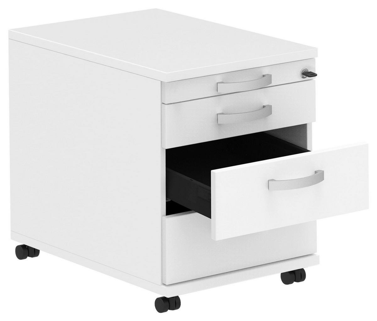 ROLLCONTAINER 42,7/54,4/60 cm  - Weiss/Alufarben, Konventionell, Holzwerkstoff/Metall (42,7/54,4/60cm) - Moderano