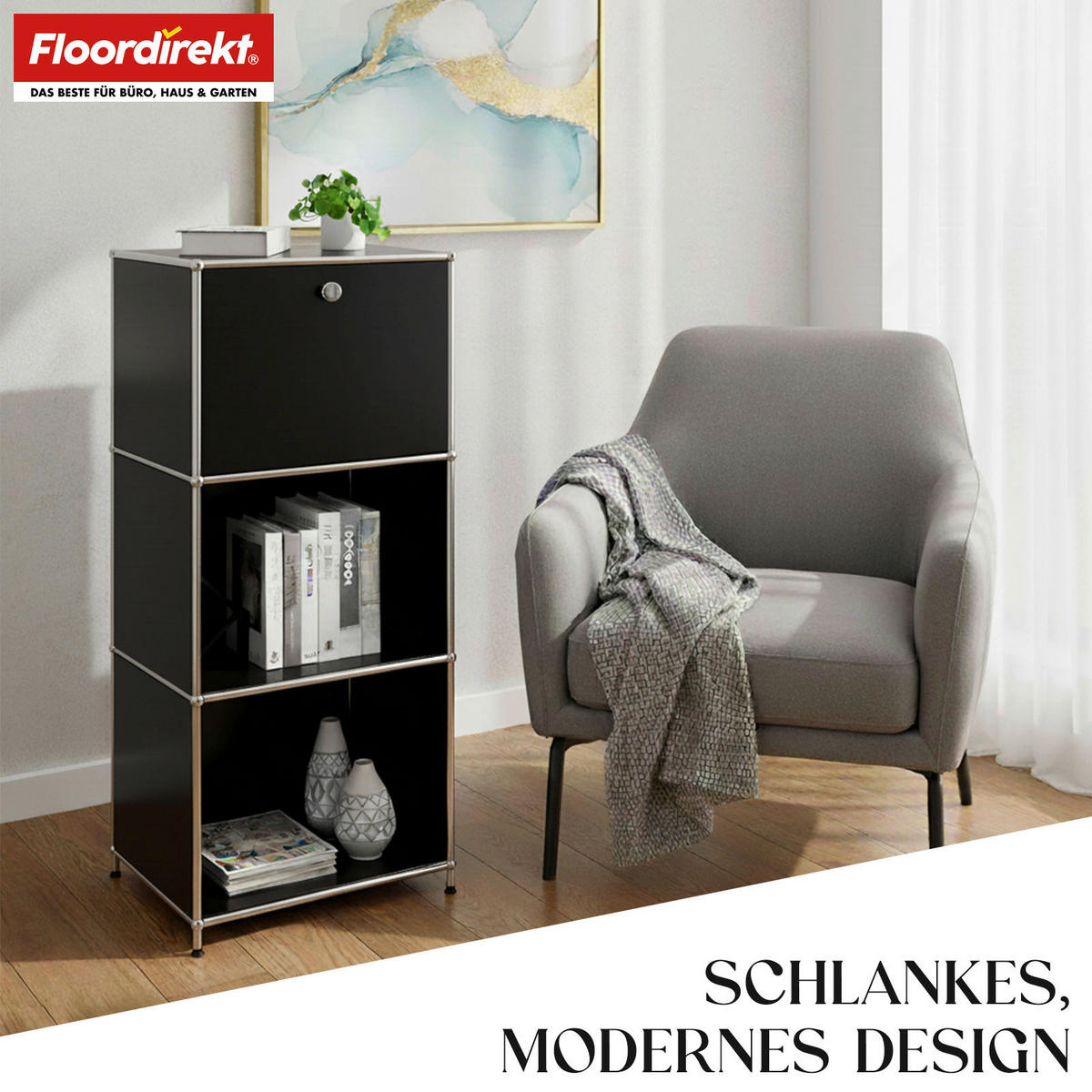 STANDREGAL Schwarz  - Schwarz, Basics, Metall (50/121/40cm) - Floordirekt