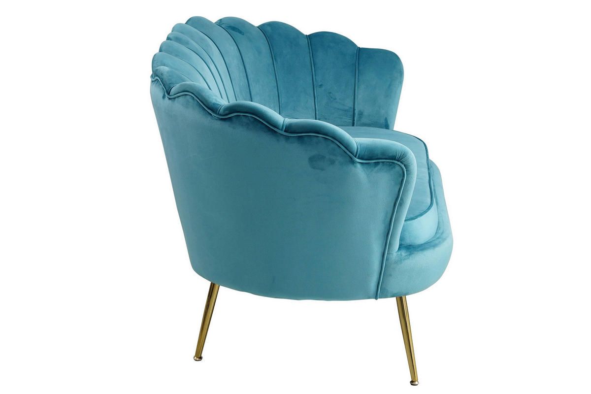 2-SITZER-SOFA in Samt Blau  - Blau/Goldfarben, MODERN, Textil/Metall (136/78/77cm) - Livetastic