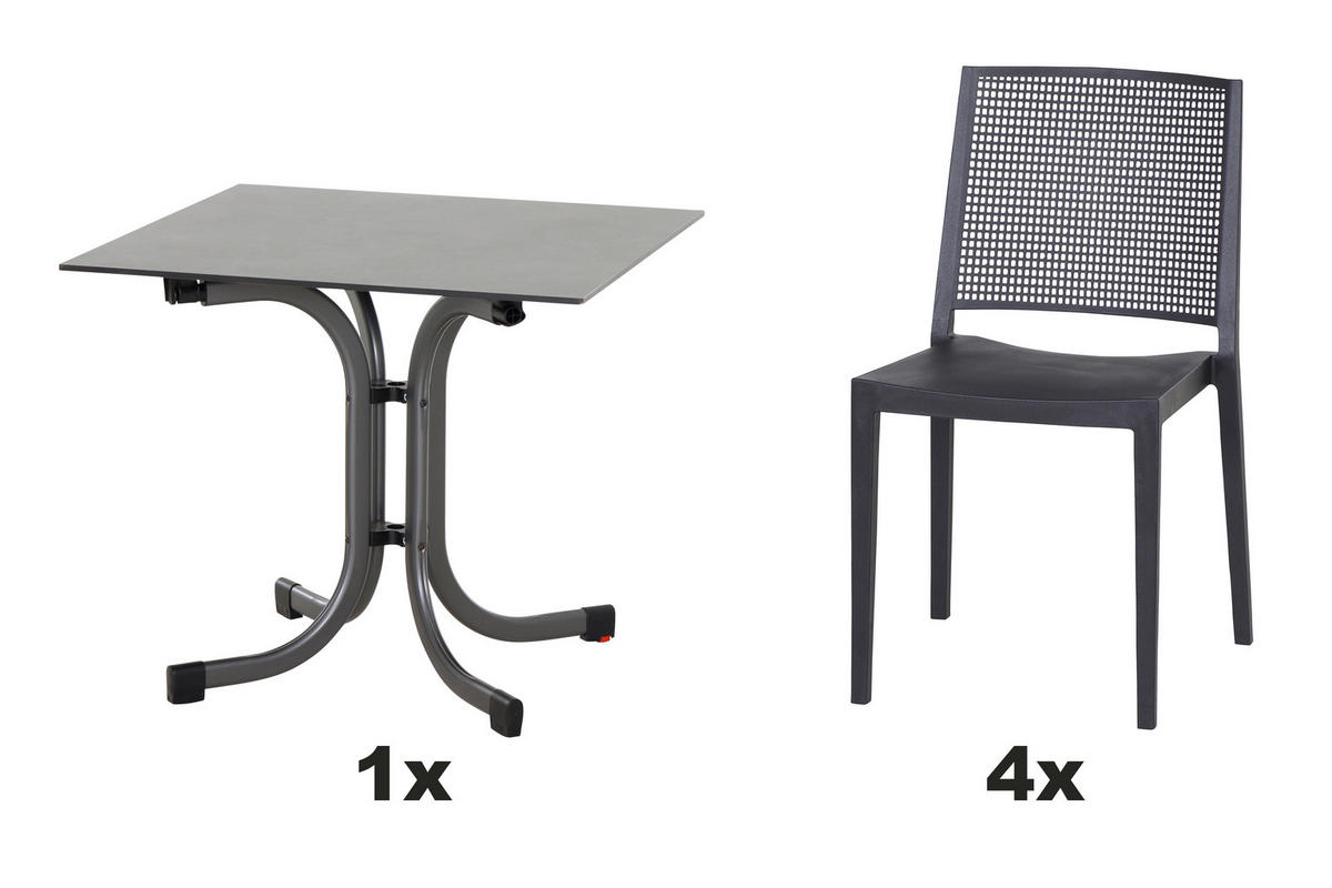 GARTENGARNITUR 4-teilig Stahl 4-teilig  - Anthrazit, Basics, Kunststoff/Metall (80/80/80cm) - Siena Garden