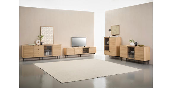 SIDEBOARD  200/80/40 cm 3 Schublade(n)  - Eichefarben/Schwarz, KONVENTIONELL, Glas/Holzwerkstoff (200/80/40cm) - Xora