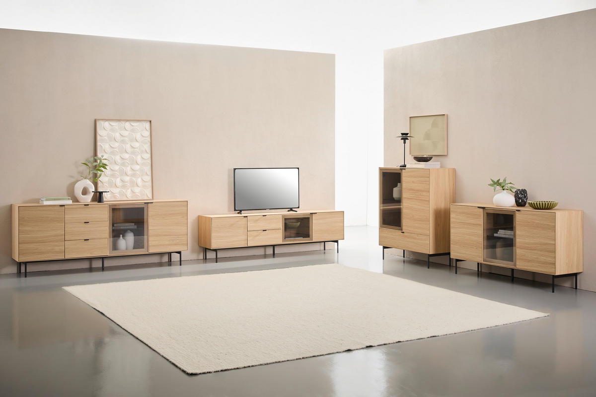 SIDEBOARD  200/80/40 cm 3 Schublade(n)  - Eichefarben/Schwarz, KONVENTIONELL, Glas/Holzwerkstoff (200/80/40cm) - Xora