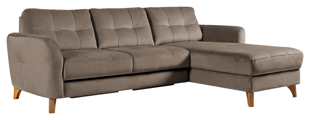 ECKSOFA Beige Samt  - Beige/Buchefarben, Design, Holz/Textil (238/168cm) - Livetastic