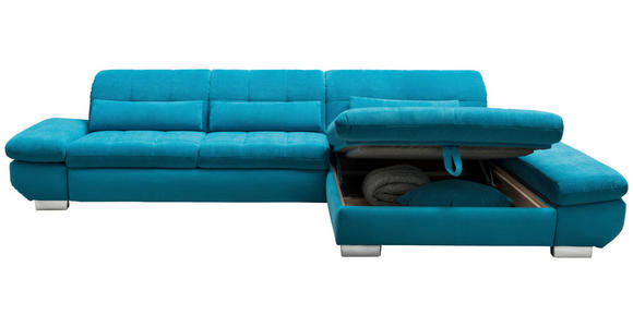 ECKSOFA in Mikrofaser Türkis  - Türkis/Schwarz, Design, Textil/Metall (204/341cm) - Xora