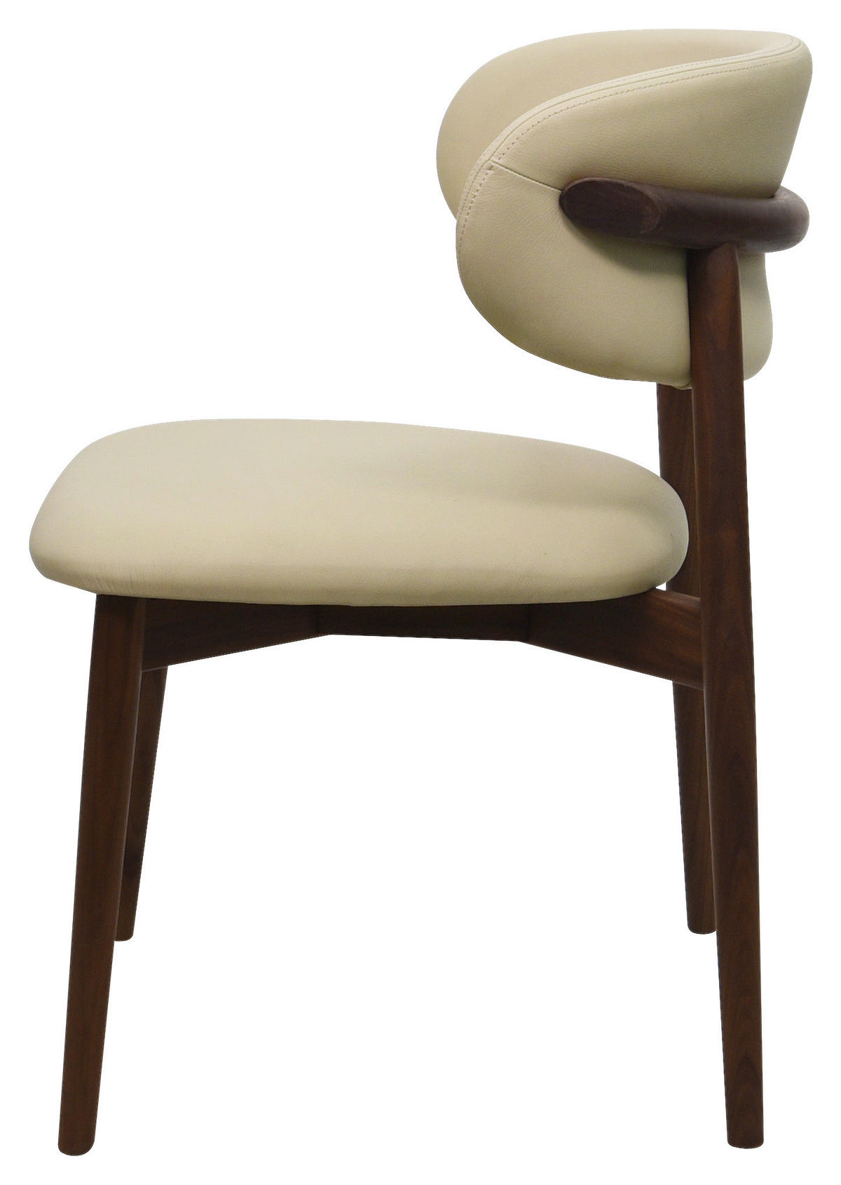 STUHL Echtleder Beige Walnuss vollmassiv  - Beige/Walnussfarben, MODERN, Leder/Holz (55/80/60cm) - Livetastic