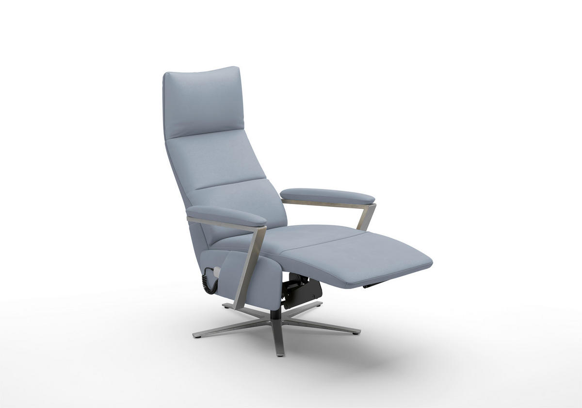 RELAXSESSEL TV VARIO COMFORT E L3 Echtleder Kopfteilverstellung, Rücken echt    - Graublau/Silberfarben, Basics, Leder/Metall (70/128/85cm) - Sit & More
