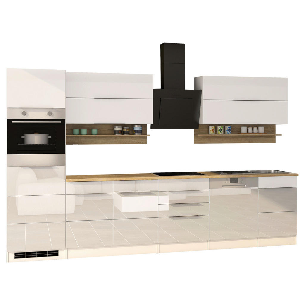 Thumbnail - Held Küchenblock Neapel, Weiß, Sonoma Eiche, Weiß Hochglanz, Metall, 1,5 Schubladen, seitenverkehrt montierbar, 330 cm, ...