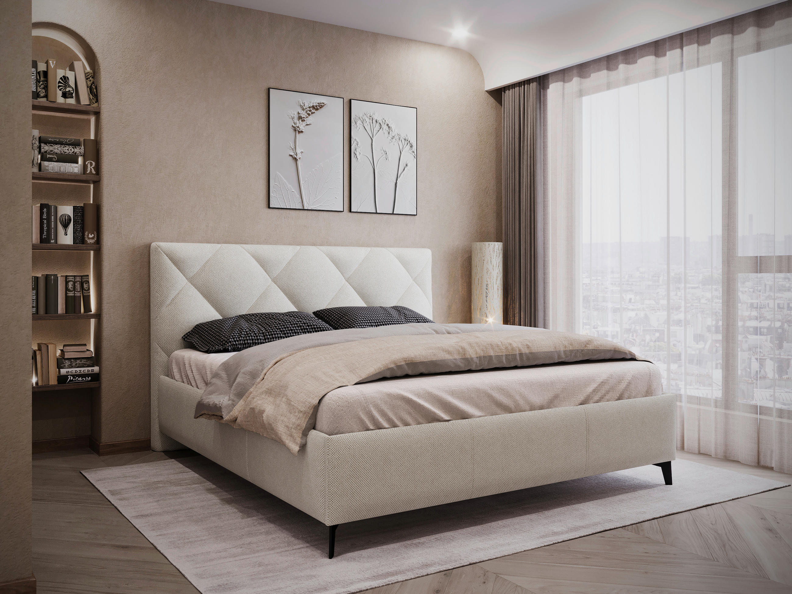 POLSTERBETT 160/200 cm,  in Beige, gepolstertes Kopfteil, Lattenrost, Bettkasten,  - Beige/Schwarz, Modern, Holz/Textil (160/200cm) - Boxxx