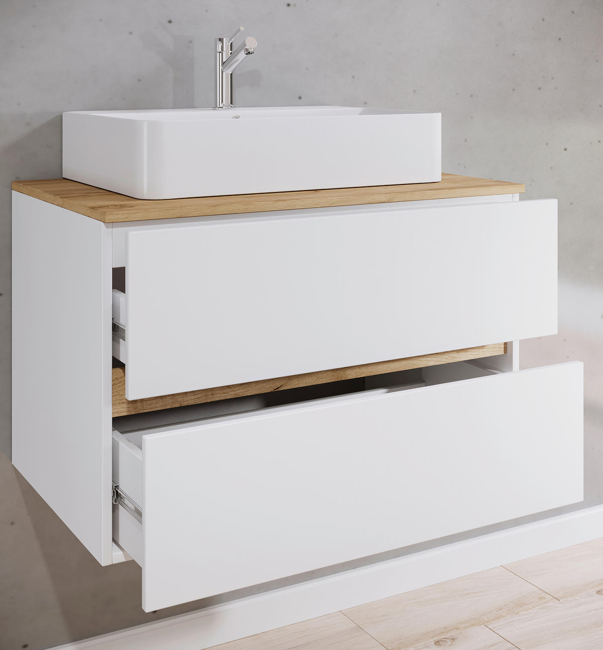 BADRUM  - vit/honungsek, Trend, trämaterial/keramik (80/64/51cm) - MID.YOU