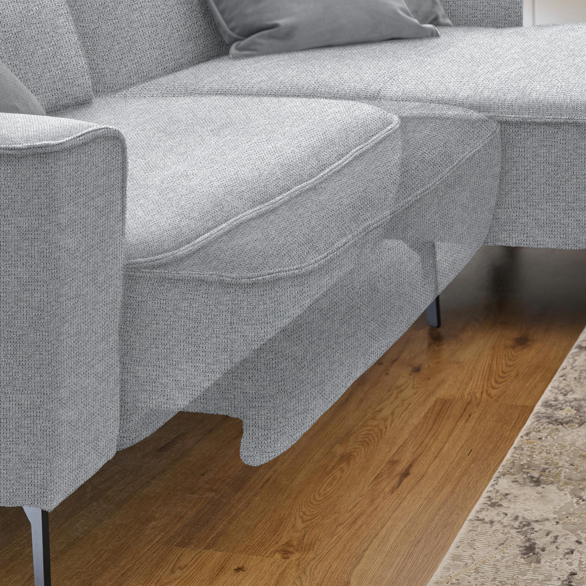 ECKSOFA in Flachgewebe Grau  285/190 cm  - Schwarz/Grau, Design, Textil/Metall (285/190cm) - Johann Jakob