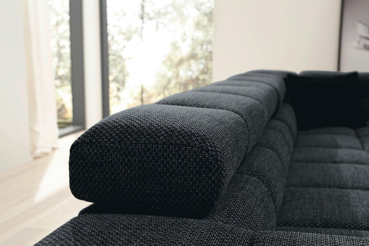 ECKSOFA in Flachgewebe Graphitfarben  317/213 cm  - Schwarz/Graphitfarben, Design, Kunststoff/Textil (317/213cm) - Hom`in