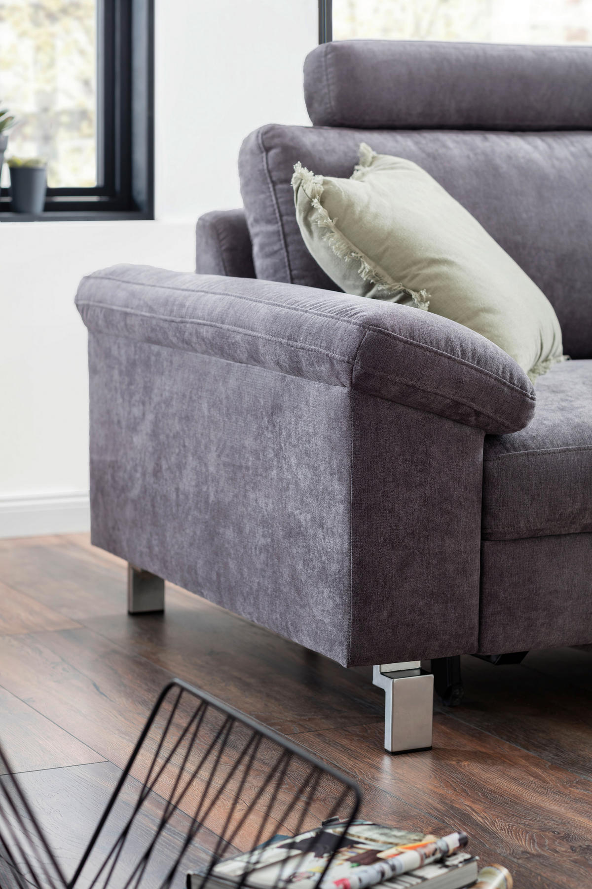 ECKSOFA in Velours Dunkelgrau  - Chromfarben/Dunkelgrau, Design, Textil/Metall (200/281cm) - Pure Home Lifestyle
