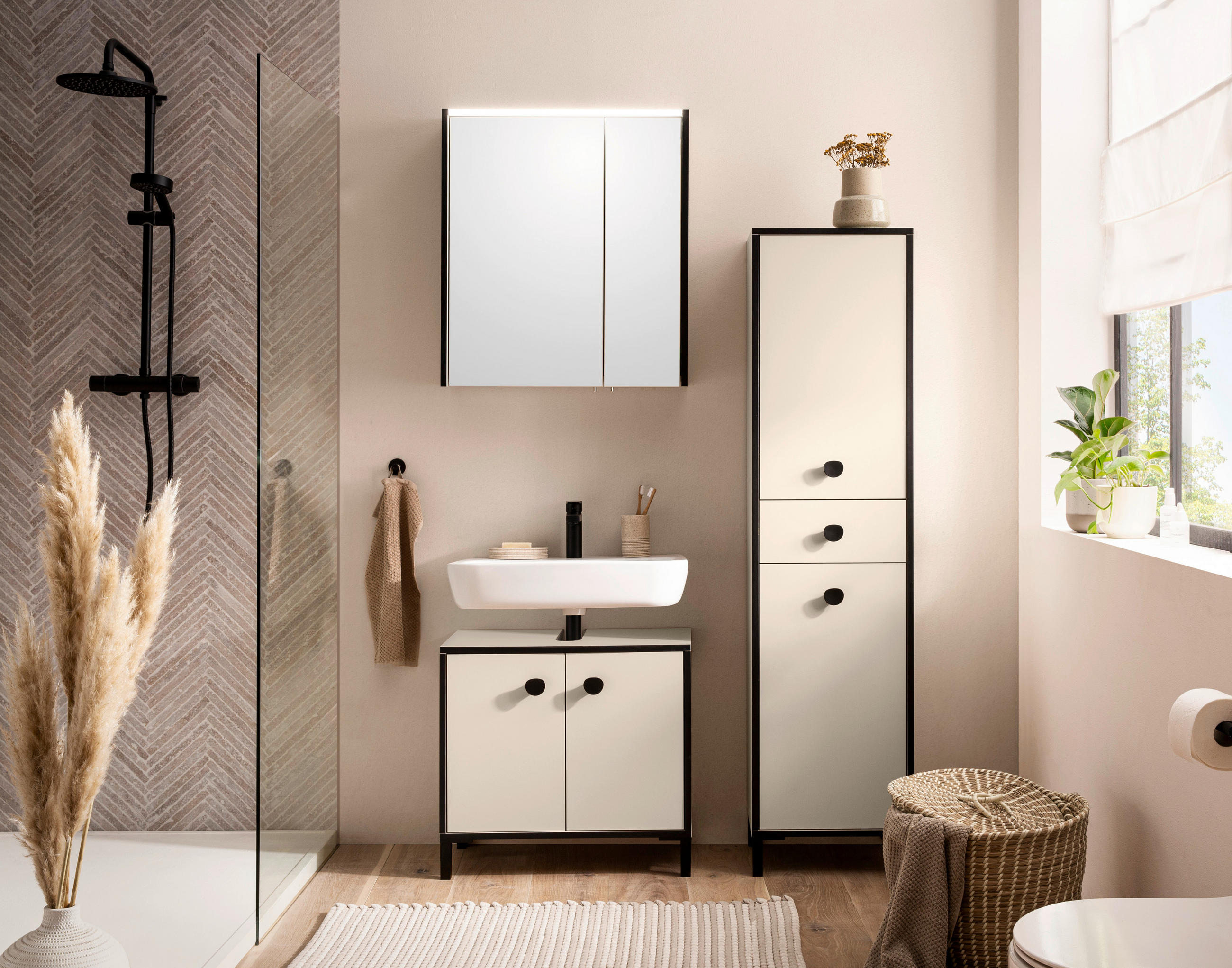 HOCHSCHRANK 40,3/163,3/33,0 cm  - Beige/Creme, MODERN, Holzwerkstoff/Metall (40,3/163,3/33,0cm) - MID.YOU