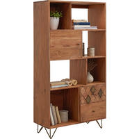 REGÁL, barvy akácie, bronzová, ocel, akácie, 80/155/35 cm - bronzová/barvy mosazi, Trend, kov/dřevo (80/155/35cm) - Ambia Home