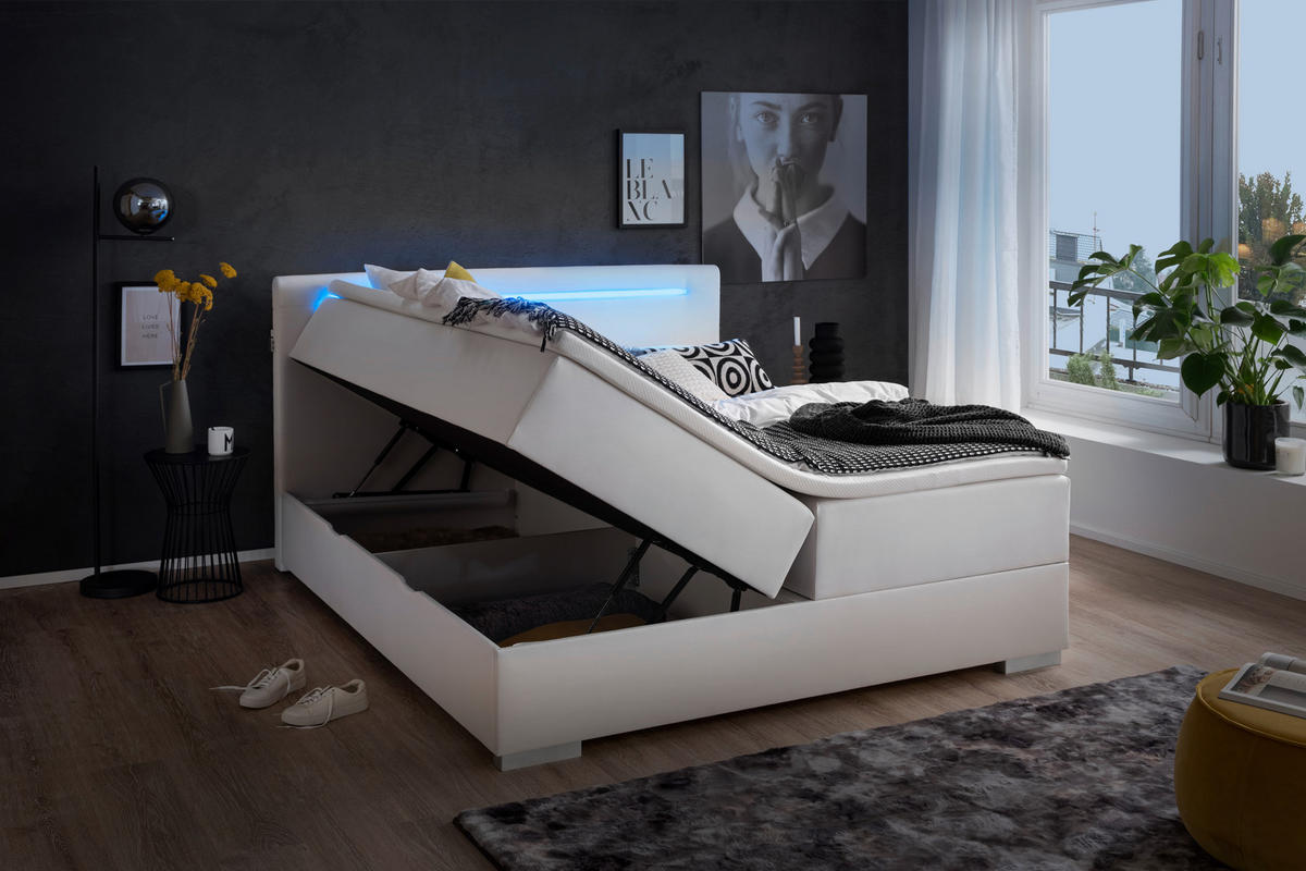 BOXBETT 180/200 cm  in Weiß  - Edelstahlfarben/Weiß, MODERN, Kunststoff/Textil (180/200cm) - Livetastic