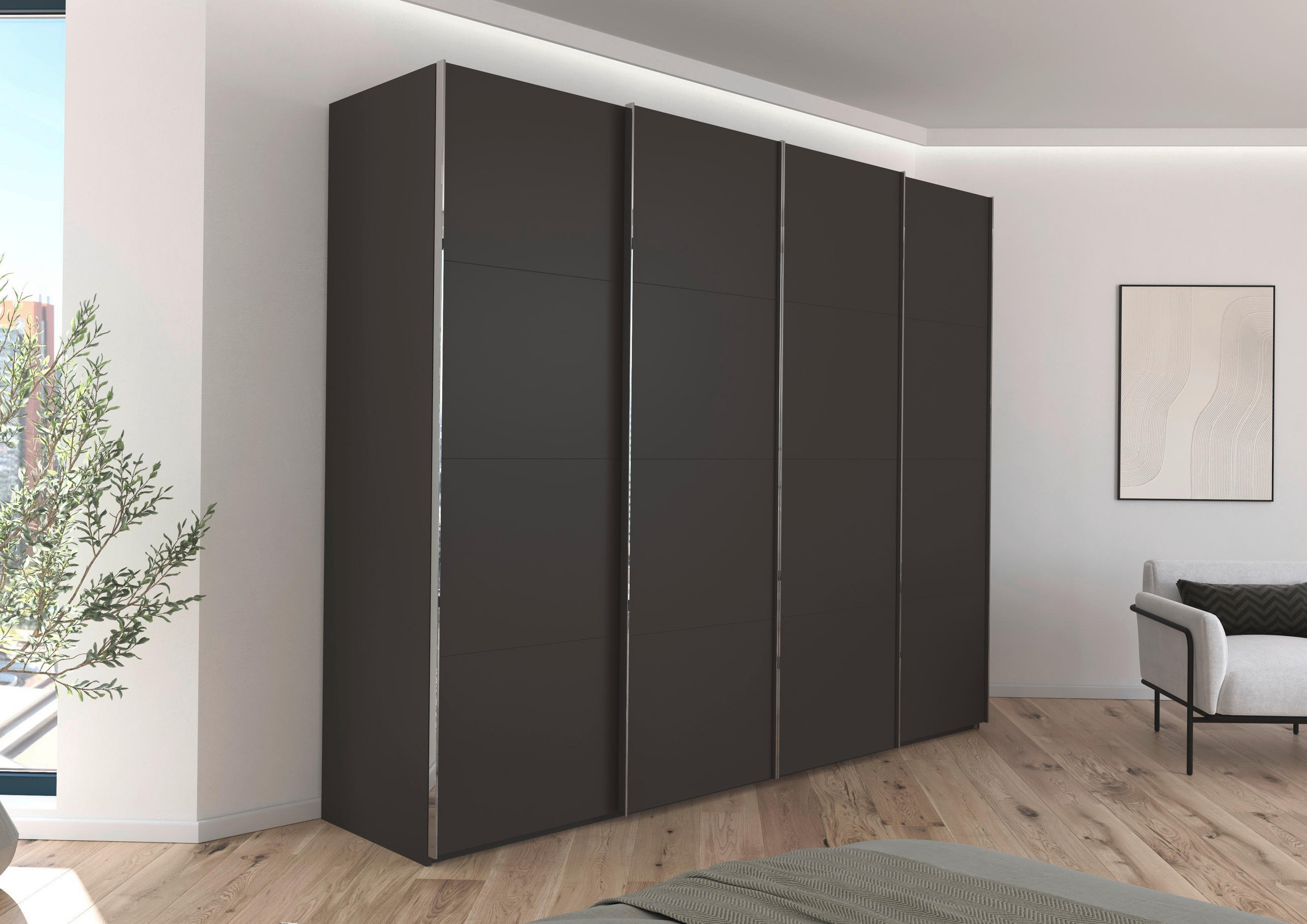 SCHWEBETÜRENSCHRANK 271/235/68 cm 4-türig Graphitfarben  - Chromfarben/Graphitfarben, Design, Holzwerkstoff/Metall (271/235/68cm) - Novel
