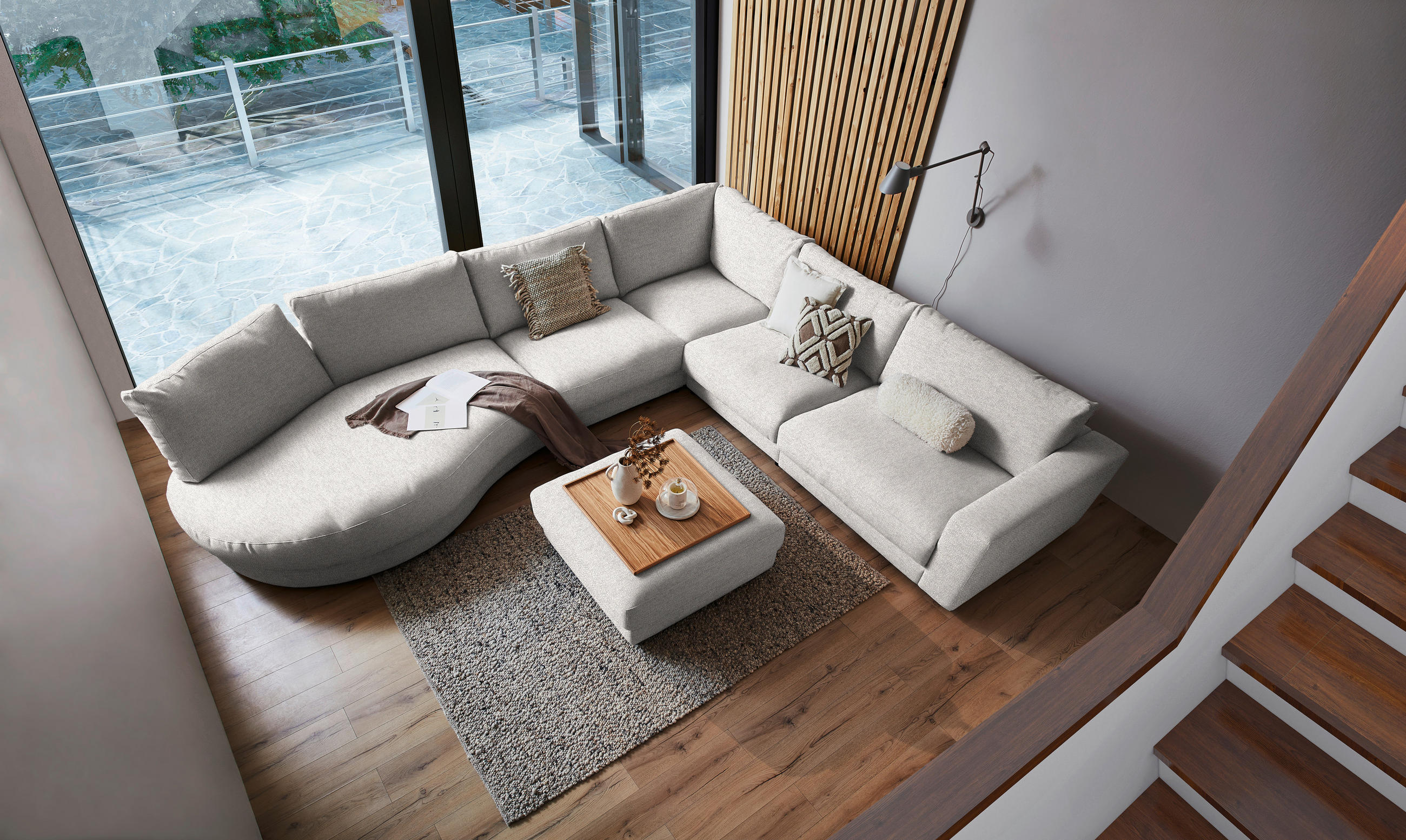 ECKSOFA in Flachgewebe Hellgrau  - Hellgrau/Schwarz, Design, Kunststoff/Textil (425/365cm) - Lomoco