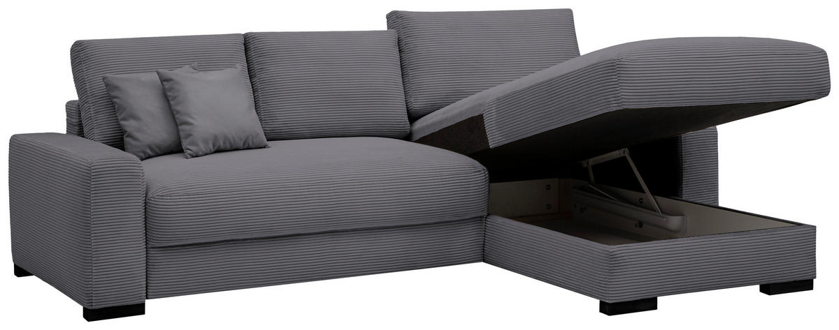 ECKSOFA in Cord Grau  - Schwarz/Grau, Design, Holz/Textil (264/184cm) - Stylife