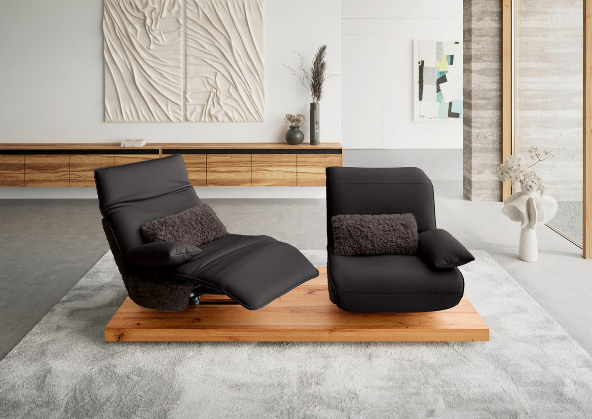 2-SITZER-SOFA Kombination Echtleder/Stoff Hochflor Braun  - Eichefarben/Beige, Design, Leder/Holz (240/65-115/104-180cm) - Koinor