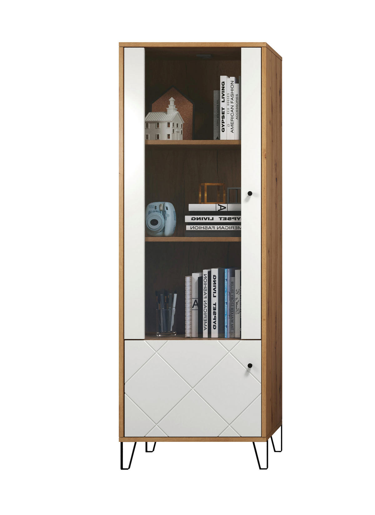 VITRINE TOUCH in Eiche Artisan, Weiß  - Schwarz/Weiß, Design, Glas/Holzwerkstoff (63/40/172cm) - MID.YOU