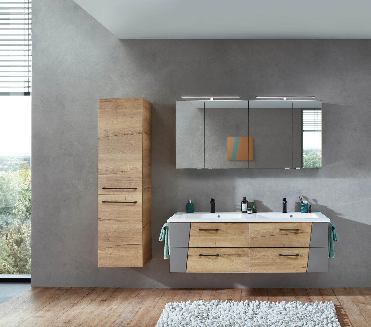 SPIEGELSCHRANK 150,4/70/16 cm  - Chromfarben/Eichefarben, KONVENTIONELL, Glas/Holzwerkstoff (150,4/70/16cm) - Sadena