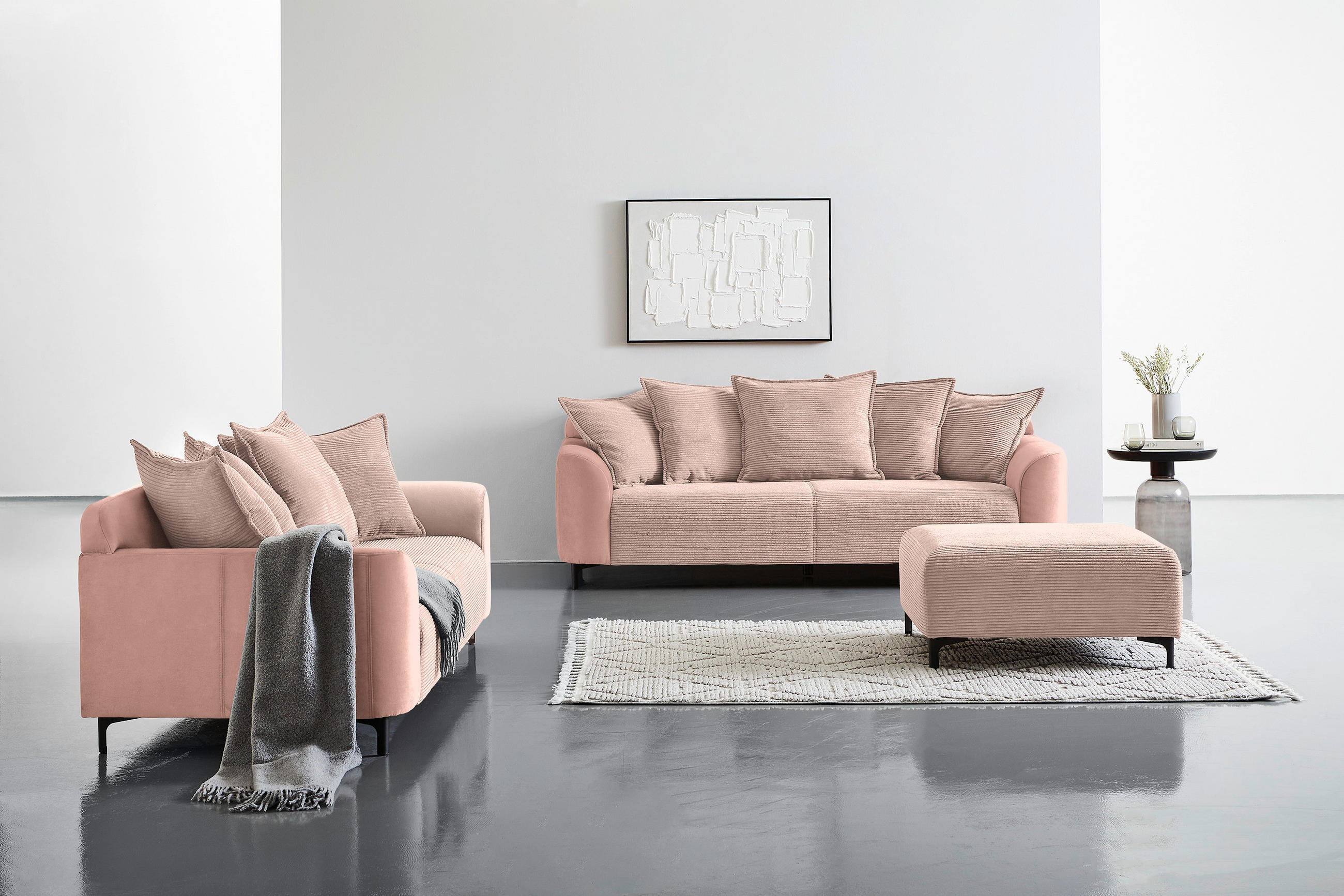 2,5-SITZER in Cord, Velours Rosa  - Schwarz/Rosa, KONVENTIONELL, Textil/Metall (200/84/99cm) - Carryhome
